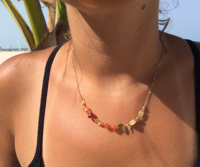 Gold Filigree Citrine Carnelian Asymetrical Necklace image 1