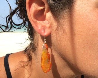 Large Orange Agate Sterling Silver Drop Earrings