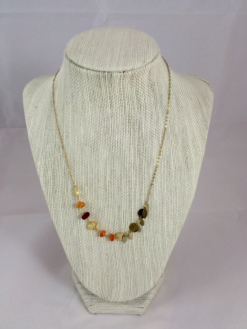 Gold Filigree Citrine Carnelian Asymetrical Necklace image 3