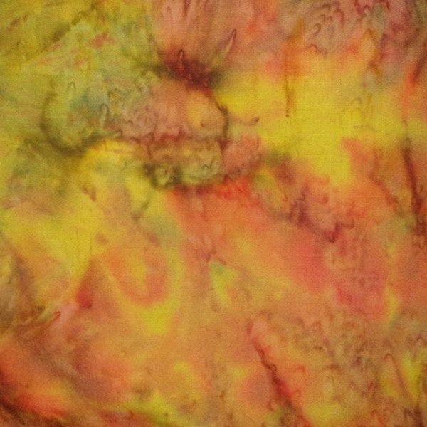 Hand Dyed Batik By The Half Metre  / Fat Quarter 100% Cotton Quilting Fabric Orange Amber Marble