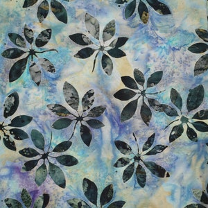 Hand Dyed Batik By The Half Metre  / Fat Quarter 100% Cotton Quilting Fabric  Blue Falling Leaves