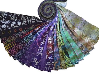 Batik Jelly Roll 100% Cotton Dark Green