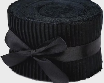 Solid Black 100% Cotton Quilting Jelly Roll Strips 40, 20 & 10 Packs