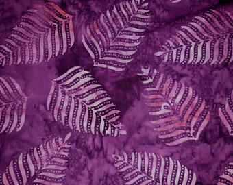 Batik 100% Cotton Quilting Fabric Purple Ferns