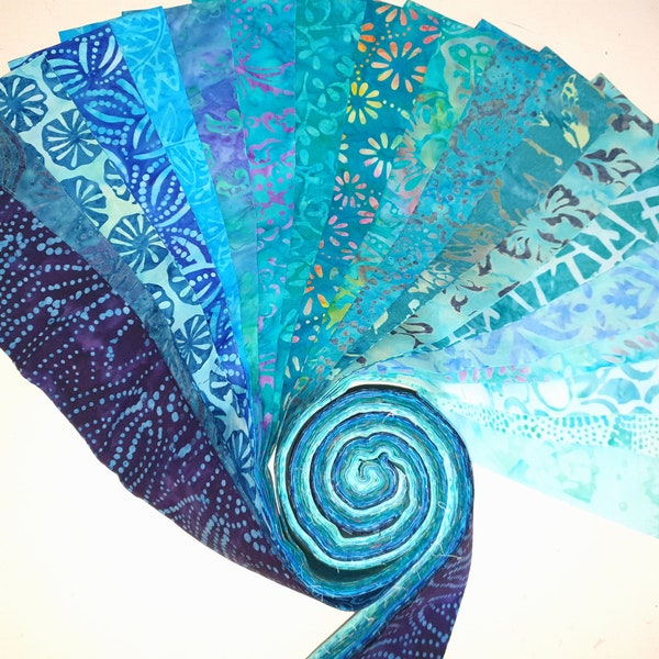 Batik Jelly Rolls - Stoff Quilten 100% Baumwolle Craft Nähen Shades of Ocean Marine 40 & 20 Stück Rollen