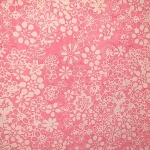 Hand Dyed Batik By The Half Metre / Fat Quarter 100% Cotton Quilting Fabric Pink Folk Daisies