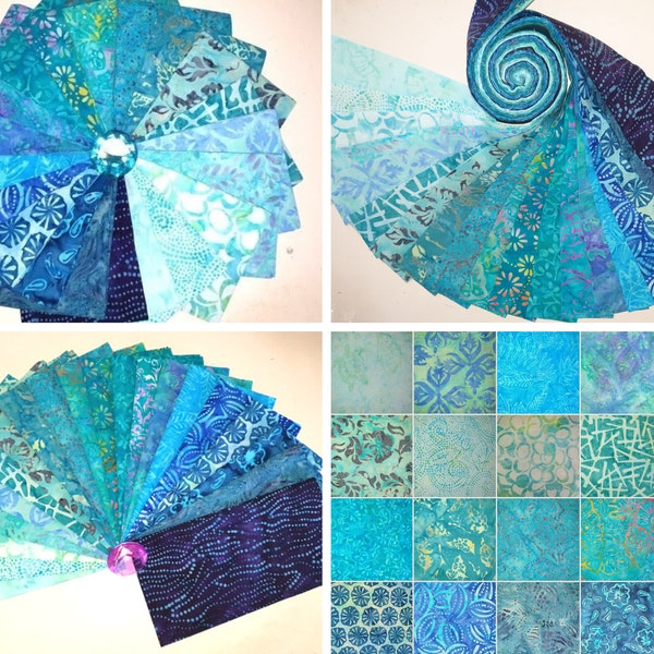 Batik Fat Quarters Metric x 20 Pieces Cotton Charms, Layer cakes, Jelly Rolls Pre Cuts -  Ocean Marine