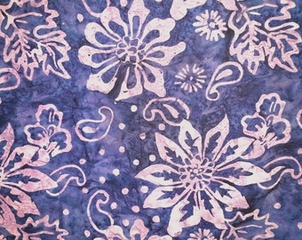 Hand Dyed Batik By The Half Metre  / Fat Quarter 100% Cotton Quilting Fabric Purple Blooms