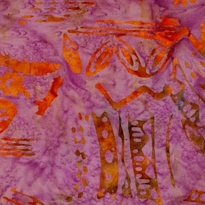Hand Dyed Batik By The Half Metre  / Fat Quarter 100% Cotton Quilting Fabric Touch of Orange on Purple