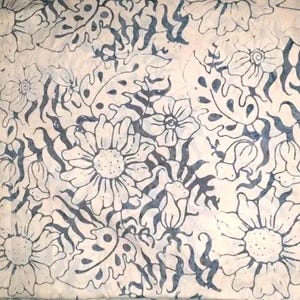 Hand gefärbt Batik Meterware oder Long / Fat Quarter 100% Baumwolle Quilting Stoff Graue Sonnenblumen
