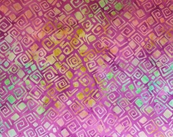 Hand Dyed Batik By The Half Metre  / Fat Quarter 100% Cotton Quilting Fabric Purple Greek Key