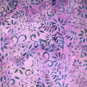 Hand Dyed Batik By The Half Metre or Long / Fat Quarter 100% Cotton Quilting Fabric Purple Florets