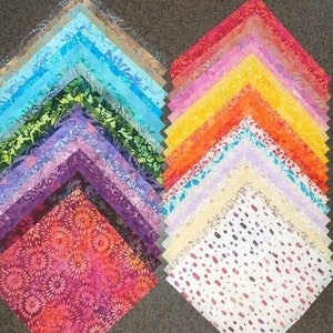 SECONDS&quot; Layer Cakes - 40, 20 & 10 x Batik Fabric Quilting Craft Sewing 10&quot; Squares Rainbow