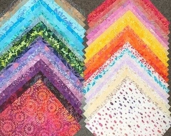 SECONDS" Layer Cakes - 40, 20 & 10 x Batik Fabric Quilting Craft Sewing 10" Squares Rainbow