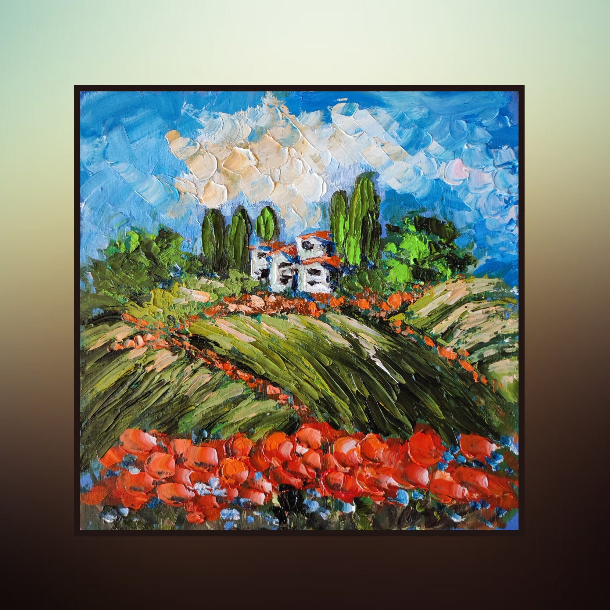Oil Art & Collectibles Italian Impasto Painting Tuscany Painting Poppy ...