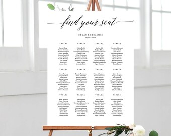LIMITED TIME! - Editable Template - Instant Download Soft Calligraphy Guest Seating Chart in 5 sizes and table variations seat001_4