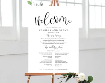 Modern Wedding Welcome Sign Lovely Calligraphy inv004 Wedding Program Sign Poster Editable PDF Template Instant Download