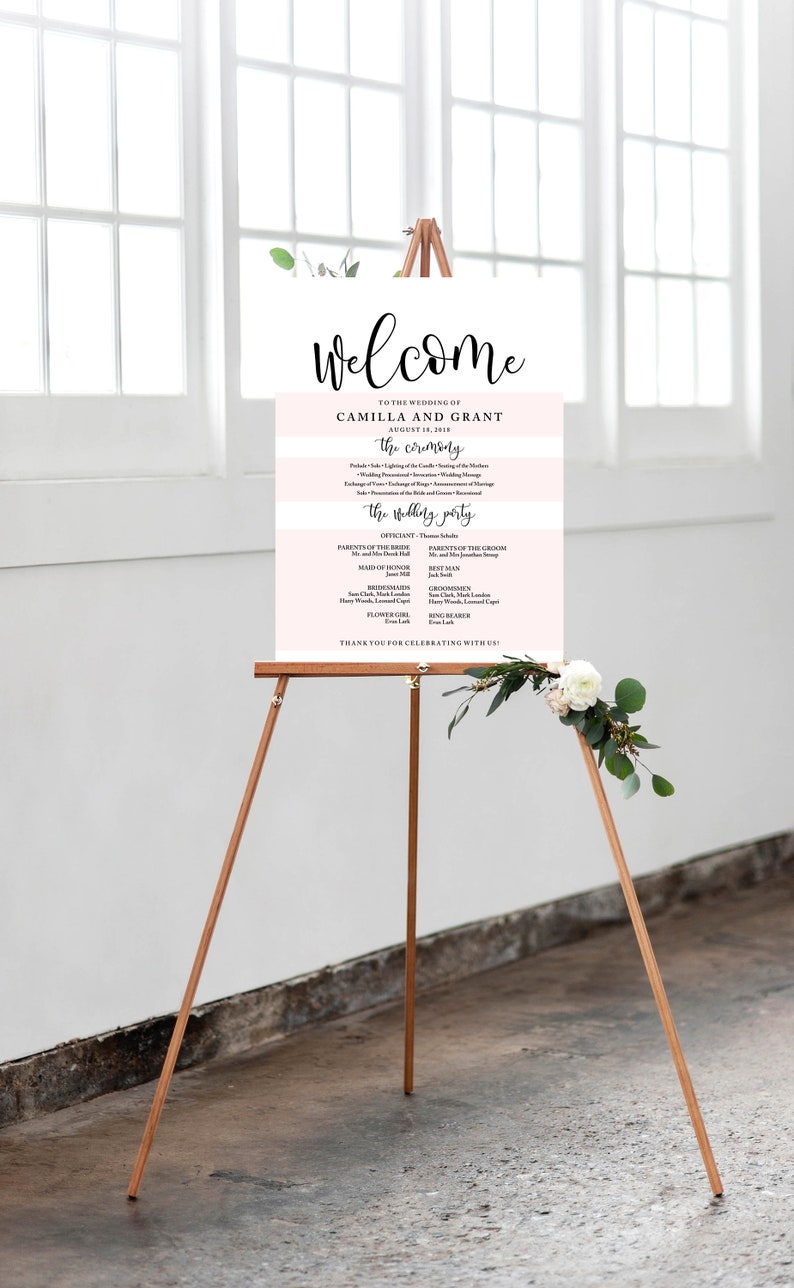 Modern Wedding Welcome Sign Lovely Calligraphy inv004 Wedding Program Sign Poster Editable PDF Template Instant Download