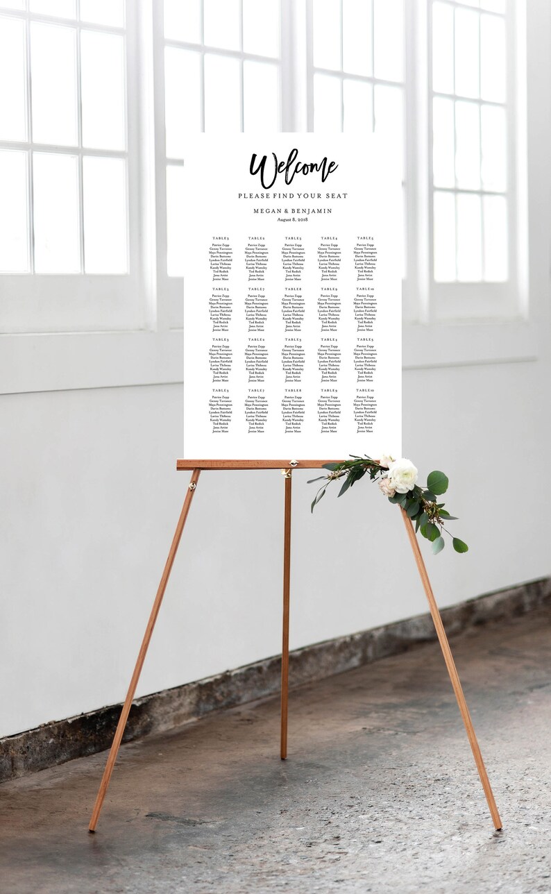 Limited Time Editable Template Instant Download Soft Calligraphy Guest Seating Chart In 5 Sizes And Table Variations Seat001 3