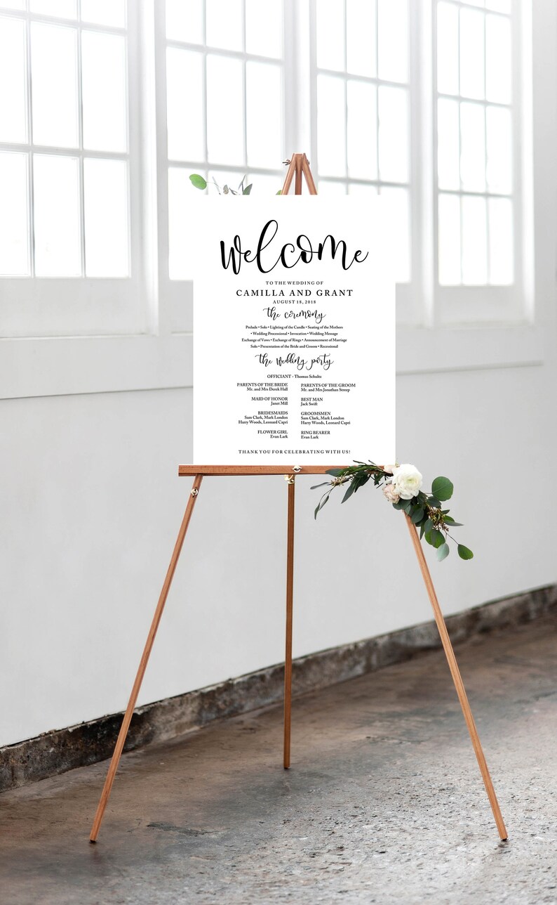 Modern Wedding Welcome Sign Lovely Calligraphy inv004 Wedding Program Sign Poster Editable PDF Template Instant Download