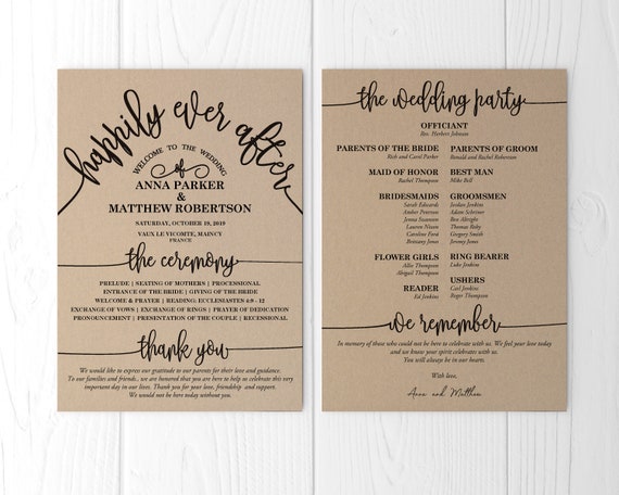 Wedding Program Template In Rustic Style Instant Download Etsy