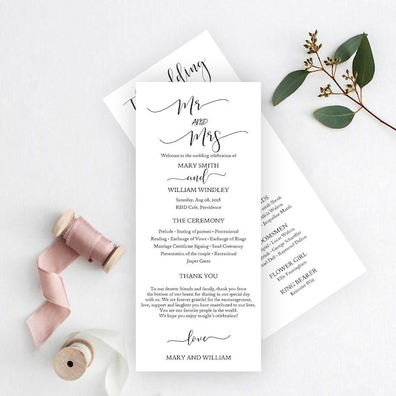 sale wedding program template editable wedding programs etsy