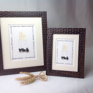 Irish Dance Jig shoes, Hard shoes, Poodle socks. Watercolour matted print.