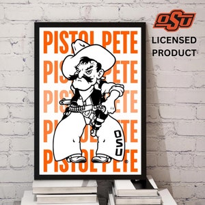 Arte de pared con degradado de Pete y pistola de la Universidad Estatal de Oklahoma, arte de pared de la OSU, elementos digitales de la OSU, arte de pared digital de la Universidad Estatal de Oklahoma, arte de Pete y pistola