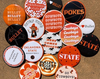 Botones para el día del partido de Oklahoma State, pines de los Cowboys de OSU, set para fiestas previas al partido