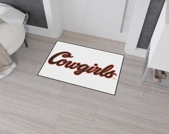 Alfombrilla de baño con el logo de las Oklahoma State Cowgirls, alfombra blanca para baño de OSU.
