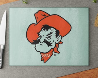 Pistol Pete OSU Cowboy Mascot Glass Cutting Board | Oklahoma State University