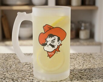 Jarra de cerveza esmerilada de Oklahoma State, jarra con el logotipo a color de los Cowboys de OSU