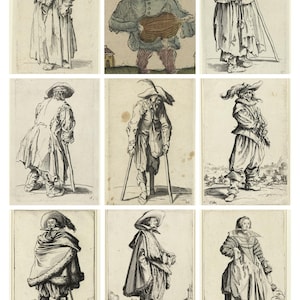 Sammlung von Jacques Callot Artistic Trading Cards - Verwenden Sie für Journale und mehr