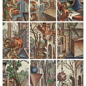 Collezione di carte collezionabili artistiche con paesaggi geometrici — Utilizzabili per diari, regali e altro + bonus