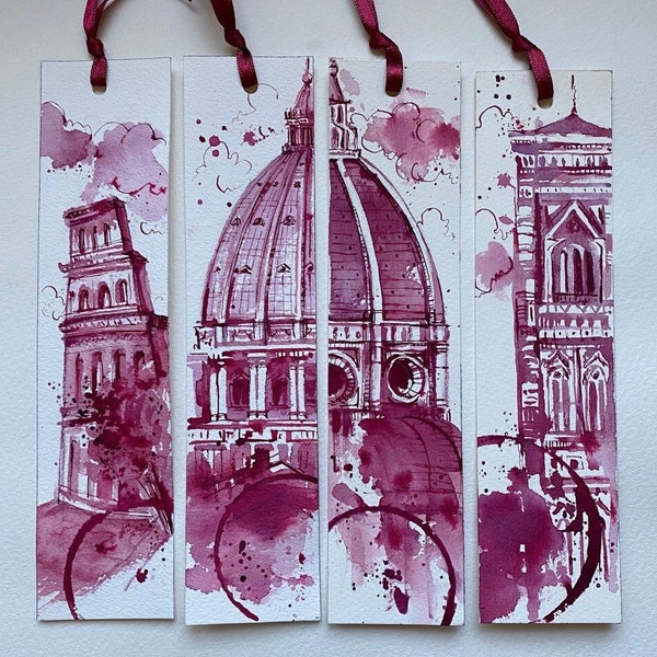 Florence & Rome Watercolor Bookmarks - Hand Made