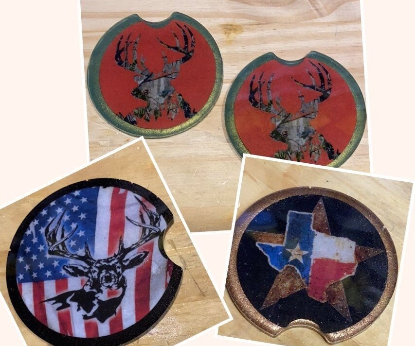 Epoxy Car Coaster Set Texas American Flag USA Deer Etsy