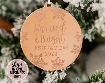 Married and Bright Christmas Ornament | Our First Christmas as Mr and Mrs Ornament Our First Christmas Married Ornament Christmas Gift