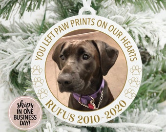 You Left Paw Prints on Our Heart Dog Photo Acrylic Ornament | In Memory of Pet Ornament Personalized Pet Ornament Dog Memorial Ornament