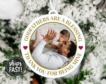 Godfathers Are a Blessing Photo Ornament | Godfather Gift Thank You for Being My Godfather Picture Christmas Ornament Photo Gift