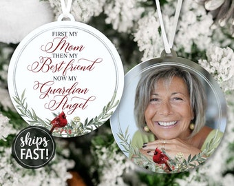 First My Mom Forever My Guardian Angel Memorial Ornament | In Loving Memory Ornament Custom Passed Away Ornament In Memory Picture Ornament