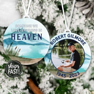 Fishing in Heaven Memorial Photo Ornament | Remembrance Ornament Custom Passed Away Ornament In Memory Picture Ornament