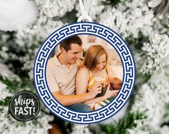 Personalized Photo Ornament | Grandmillennial Family Picture Ornament Personalized Preppy Family Christmas Ornament Baby Picture Ornament