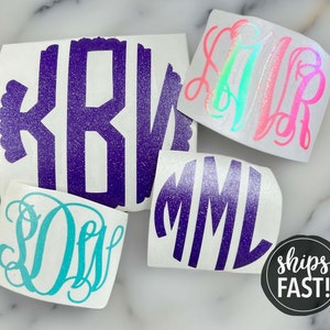 Holographic Monogram Decal | Glitter Circle Monogram Sticker Vine Monogram Decal Scallop Monogram Decal 2 Letter Monogram Decal