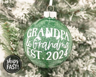 Grandpa and Grandma Ornament | Christmas Pregnancy Announcement Ornament Due 2024 I'm Pregnant Announcement Ornament