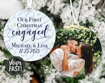 Personalized Engagement Christmas Ornament | Engaged Picture Ornament Engaged Photo Ornament Preppy Wedding Ornament Grandmillennial Wedding