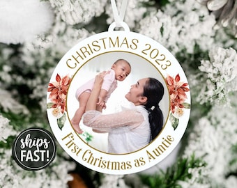 First Christmas as Auntie Photo Ornament | Personalized Aunt Ornament Aunt Picture Ornament New Aunt Christmas Ornament Photo Ornament
