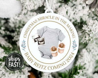 Christmas Miracle in the Making Ornament | Baby Coming 2024 Pregnancy Announcement Christmas Ornament We're Pregnant Ornament