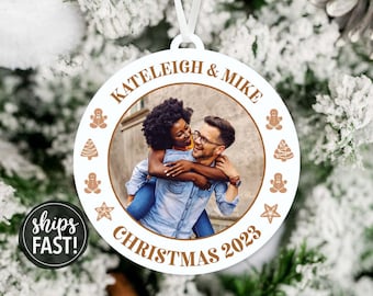 Personalized Photo Christmas Ornament Our First Christmas Ornament Engaged Photo Ornament Married Ornament Gift for Girlfriend Gift for Wife