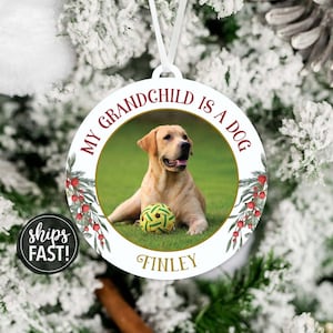 Granddog Ornament | Personalized Granddog Ornament My Grandchild Is A Dog Dog Photo Name Ornament Christmas Gift