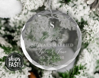 Anniversary Christmas Ornament | Crystal Glass Ornament Celebrating Years Ornament Married Christmas Ornament Anniversary Gift for Wife